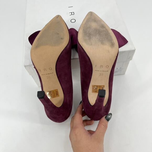 IRO Escaknot Pumps Shoes Purple Suede Bow Pointed Toe High Heel US 7, EU 38 NEW - Picture 4 of 6